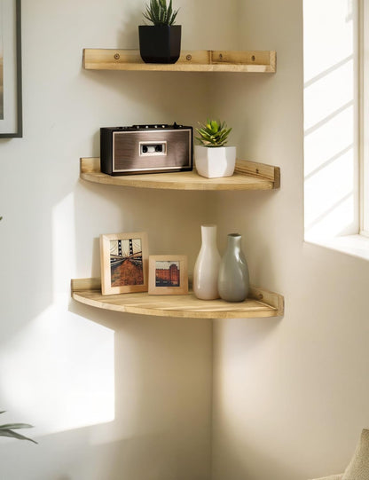 12x12 Inch Corner Shelves Wall Mount, Farmhouse Rustic Corner Floating Shelf with Cord Hole, Wooden Storage Organizer