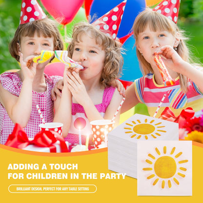 200Pcs Boho Sun Paper Napkins First Trip Around The Sun Napkin Disposable Sunshine Cocktail Napkins for Birthday Baby Shower Party Supplies
