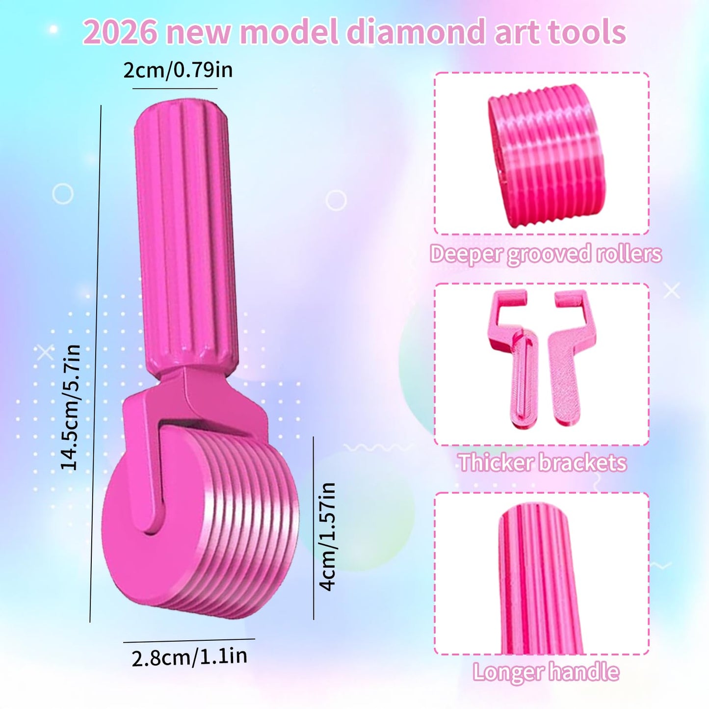 Upgraded Diamond Painting Roller Tool & Straightener, Detachable Diamond Art Roller for Smooth Pressing, 5D Gem Art Accessories and Crafting Supplies for Canvas Flattening, Candy Colors
