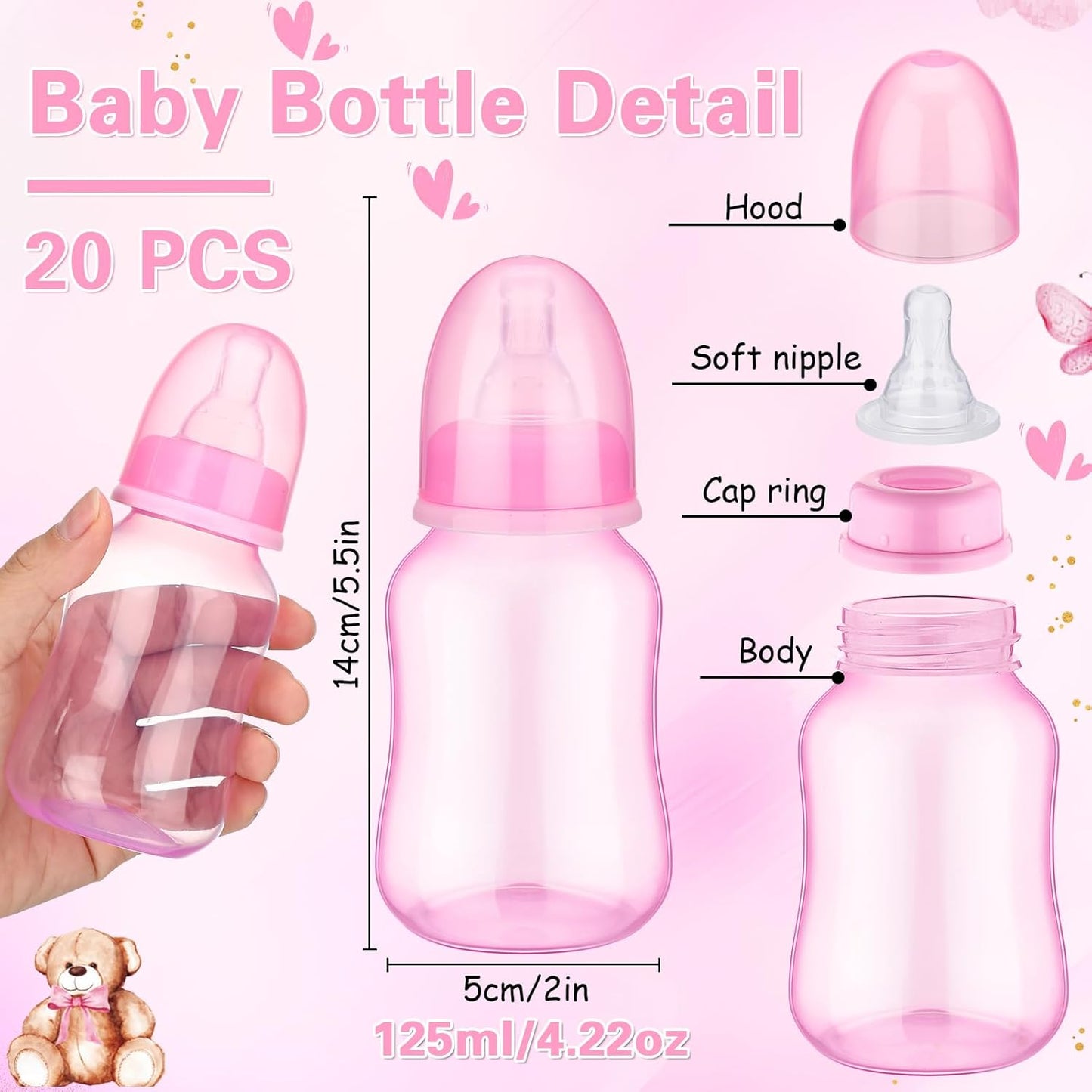 20 1 TrelaCo Bottle Chug Baby Shower Game Pcs Baby Bottles Shower Favor with Bear Theme Sign for Gender Reveal Party