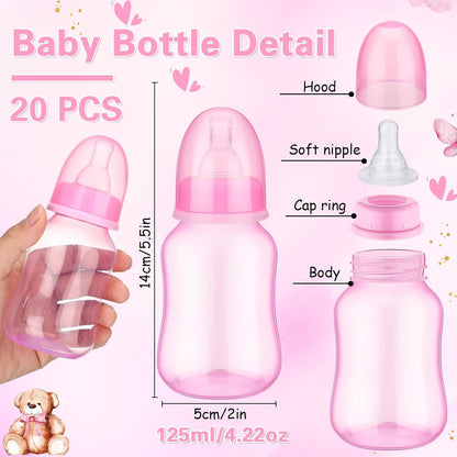 20 1 TrelaCo Bottle Chug Baby Shower Game Pcs Baby Bottles Shower Favor with Bear Theme Sign for Gender Reveal Party