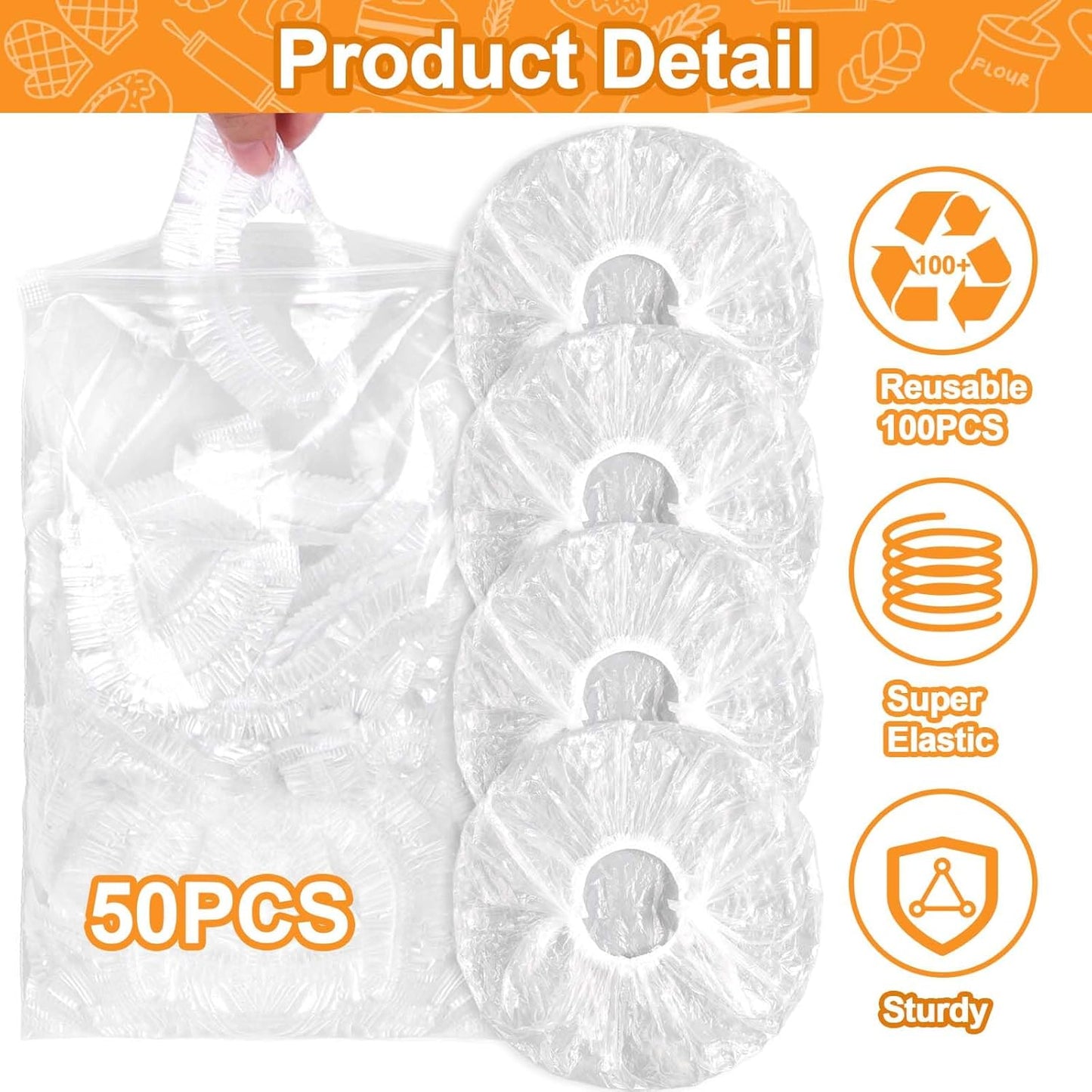 50PCS Bowl Covers for Bread Proofing, Reusable Elastic Plastic Covers for Sourdough Bread Baking