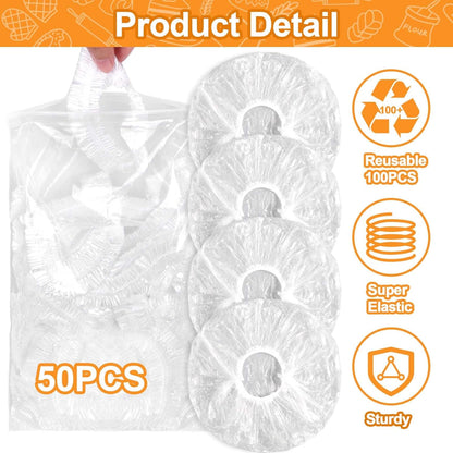 50PCS Bowl Covers for Bread Proofing, Reusable Elastic Plastic Covers for Sourdough Bread Baking