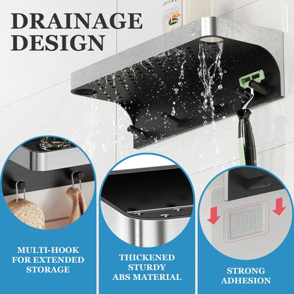 Skiennix Shower Caddy - Adhesive Bathroom Organizer with Hooks | Rustproof Silver Design