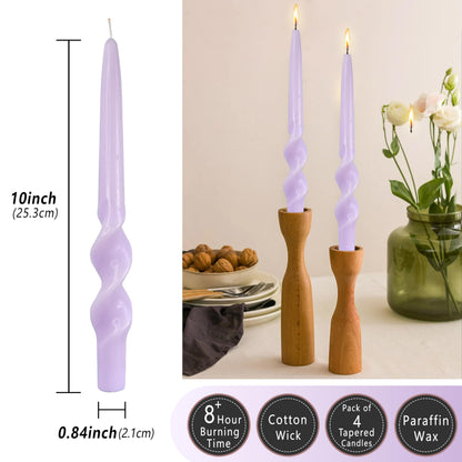 Long Tapered Candle Spiral Candlesticks 10 INCH Purple Twisted Candles Spiral Taper Candles Unique Candle Sticks for Home Dinner Wedding Party Decoration
