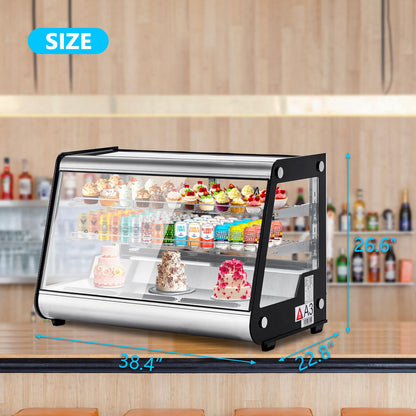 6.5 Cu.ft Commercial Countertop Refrigerators Display Case, Stainless Steel Beverage Refrigerator with LED Lighting, Auto Defrost, Adjustable Shelves, Rear Sliding Door for Cafe, Restaurant, Bakery