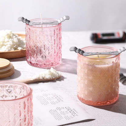 NITIME 15pcs 7.5oz Pink Candle Jars for Making Candles, Glass Candle Vessels with Bamboo Lids and Sticky Labels, Containers for Candle Making Supplies