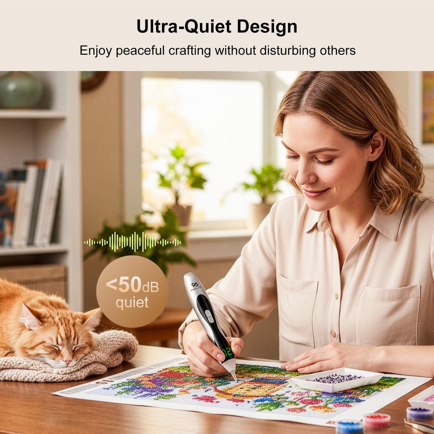 Diamond Art Kits for Adults, Electric Diamond Art Pens with Light, 3 Suction & 3 Brightness Levels, Wireless & Rechargeable Diamond Painting Pen, LED Display, Vacuum, Quiet, Ergonomic (Silver)