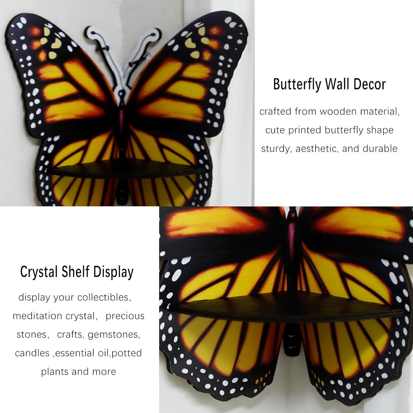 2 Artilady Corner Shelf for Crystal - PCS Boho Cute Butterfly Wall Corner Shelf Crystal Display Shelf Floating Shelves