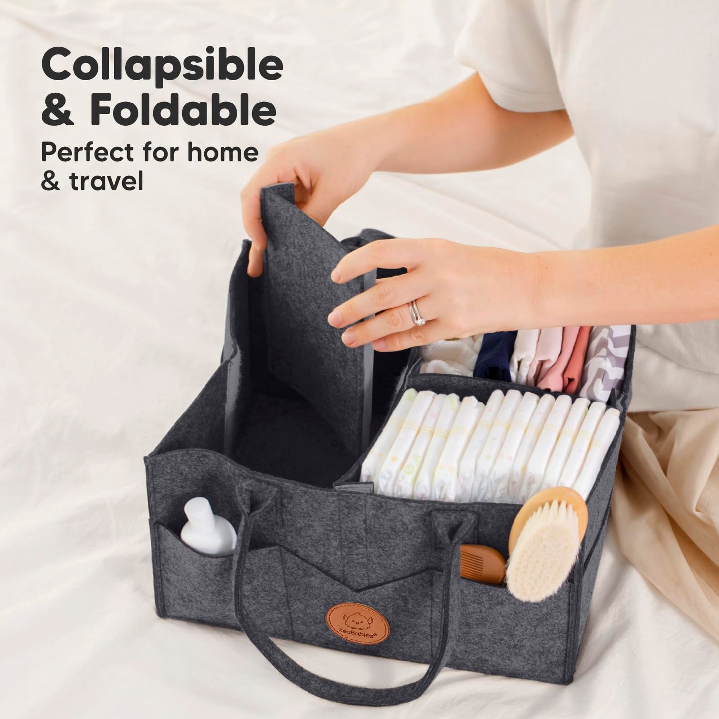 KeaBabies Baby Diaper Caddy Organizer with Handle - Portable Baby Organizers and Storage for Nursery, Changing Table, Large Travel Car Caddy, Girls, Boys Shower Gift Basket, New Mom Gifts(Mystic Gray)