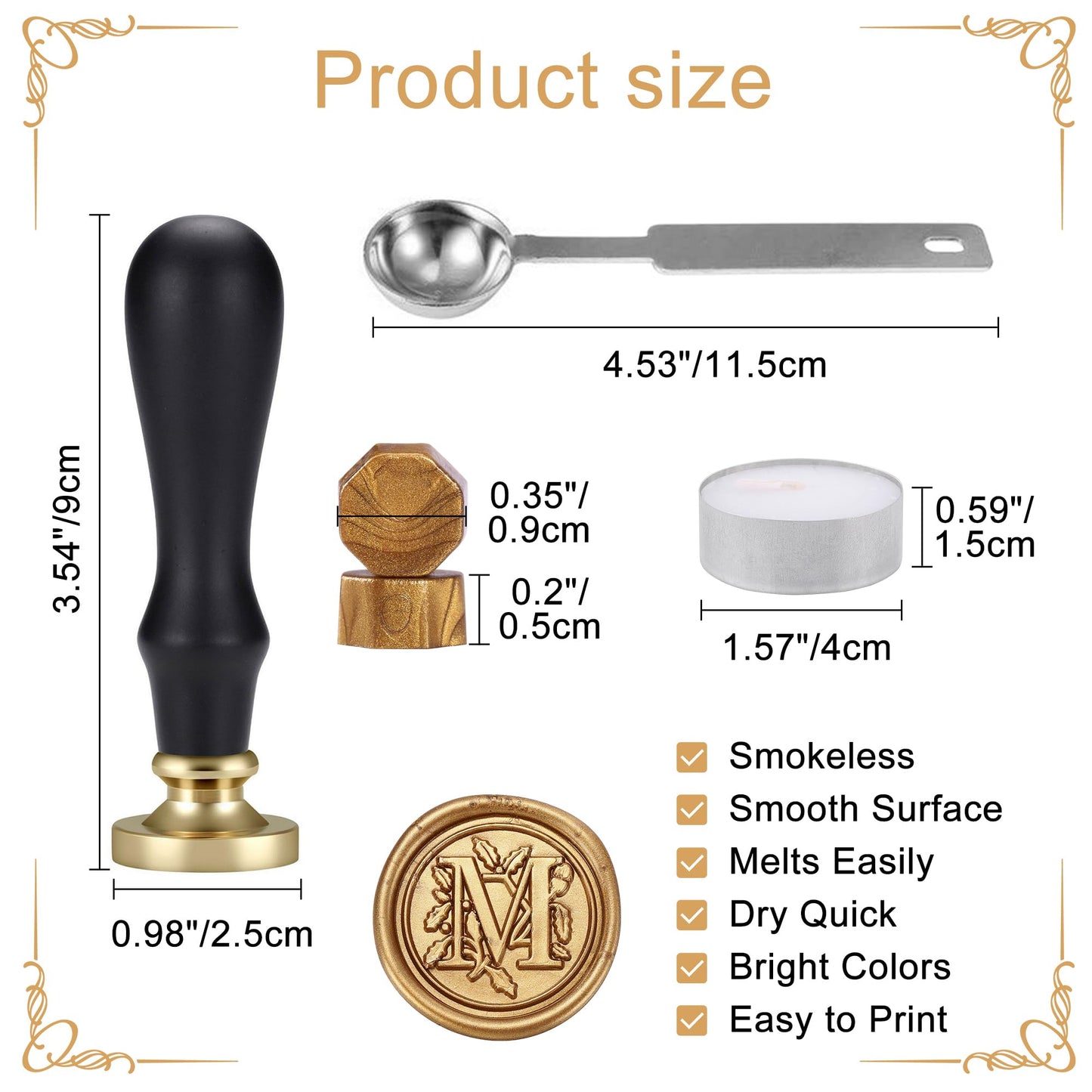 Yoption Traditional Initial Alphabet Wax Seal Stamp with 120 Antique Gold Wax Seal Beads Kit for Wedding Engagement Party Invitation Envelope Christmas Gift Wrap - Letter M