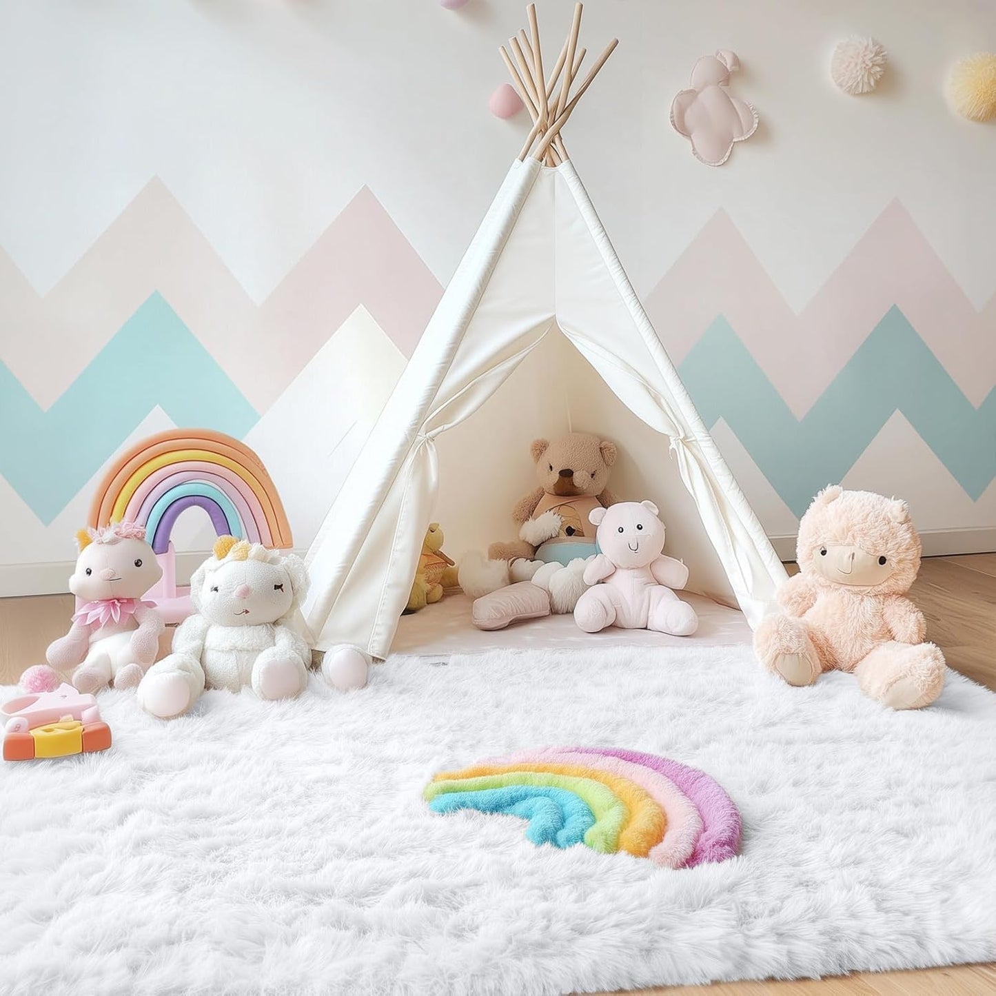 OLANLY Soft Fluffy Shaggy Area Rug - 4x5 Machine Washable Accent Rug for Bedroom & Nursery | White