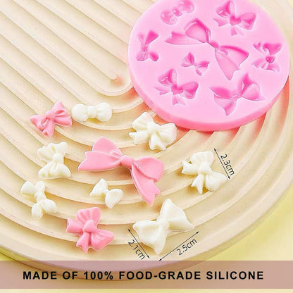 5 Pack Silicone Bow Fondant Mold Heart Silicone Molds Bowknot Cake Pop Mold Chocolate Candy Bow Molds for Birthday Wedding Party DIY Cake Decoration - Reusable Baking Tools Gift for Bakers
