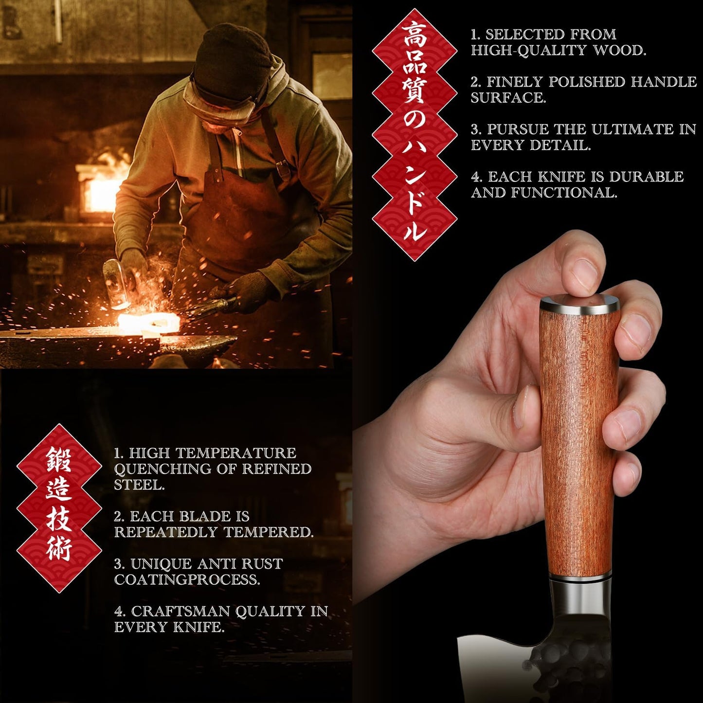 Huusk Japanese Butcher Knife for Meat Cutting - Ultra Sharp Viking Meat Knife Made by High Carbon Steel - Hand Forged Chef Knives with Wood Handle for BBQ & Cooking - Gifts Idea for Men Women