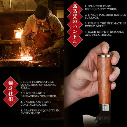 Huusk Japanese Butcher Knife for Meat Cutting - Ultra Sharp Viking Meat Knife Made by High Carbon Steel - Hand Forged Chef Knives with Wood Handle for BBQ & Cooking - Gifts Idea for Men Women