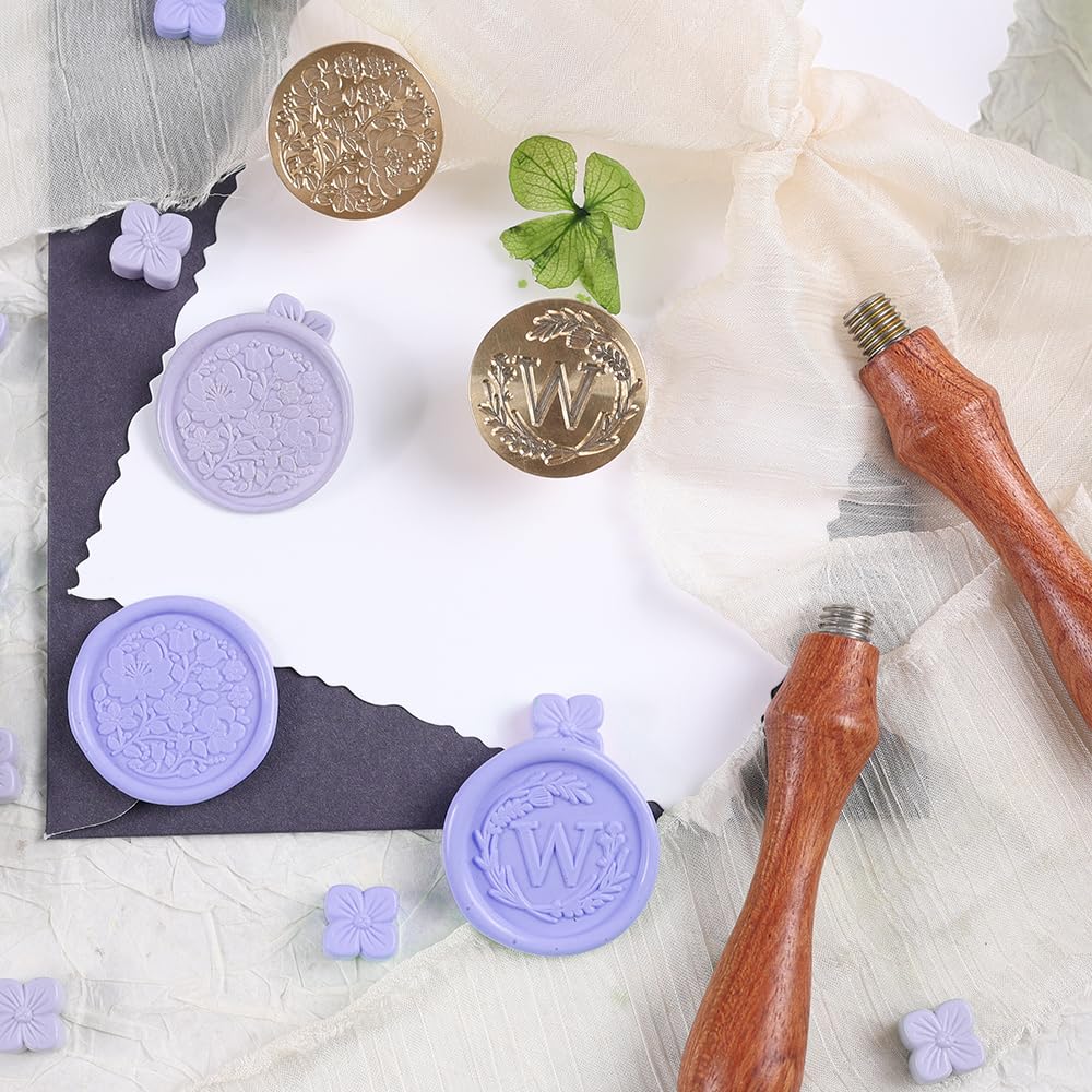 WUERLIN Initial Letter Alphabet W Wax Seal Stamp, Wicker Eucalyptus Sealing Stamp With Flower for Wedding Invitation, Gift Wrap, Envelopes, Christmas Card