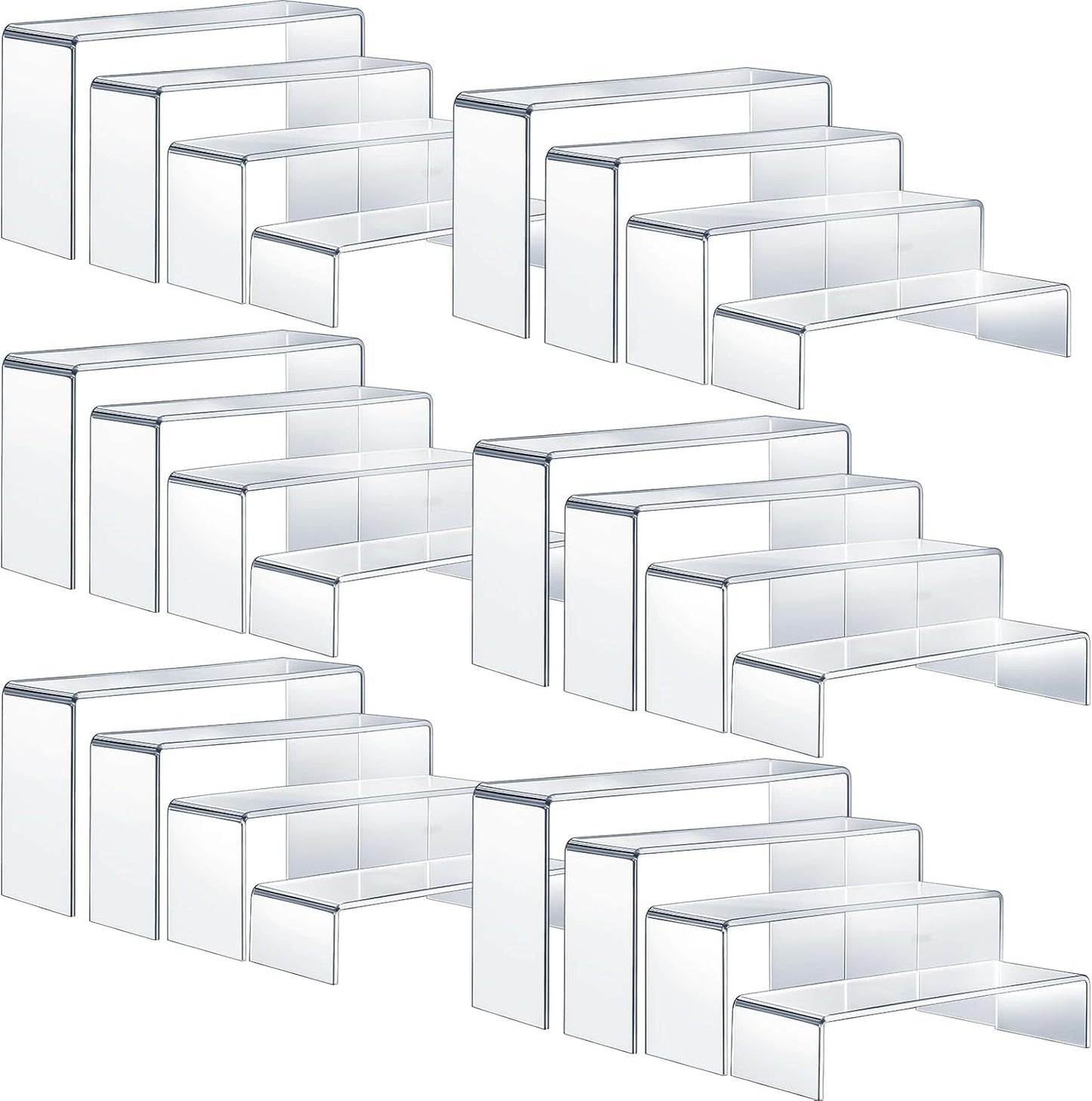 Sintuff 24 Pcs 6 Set Acrylic Display Risers, Clear Acrylic Shelves for Table Decoration, Party Showcase Organizer