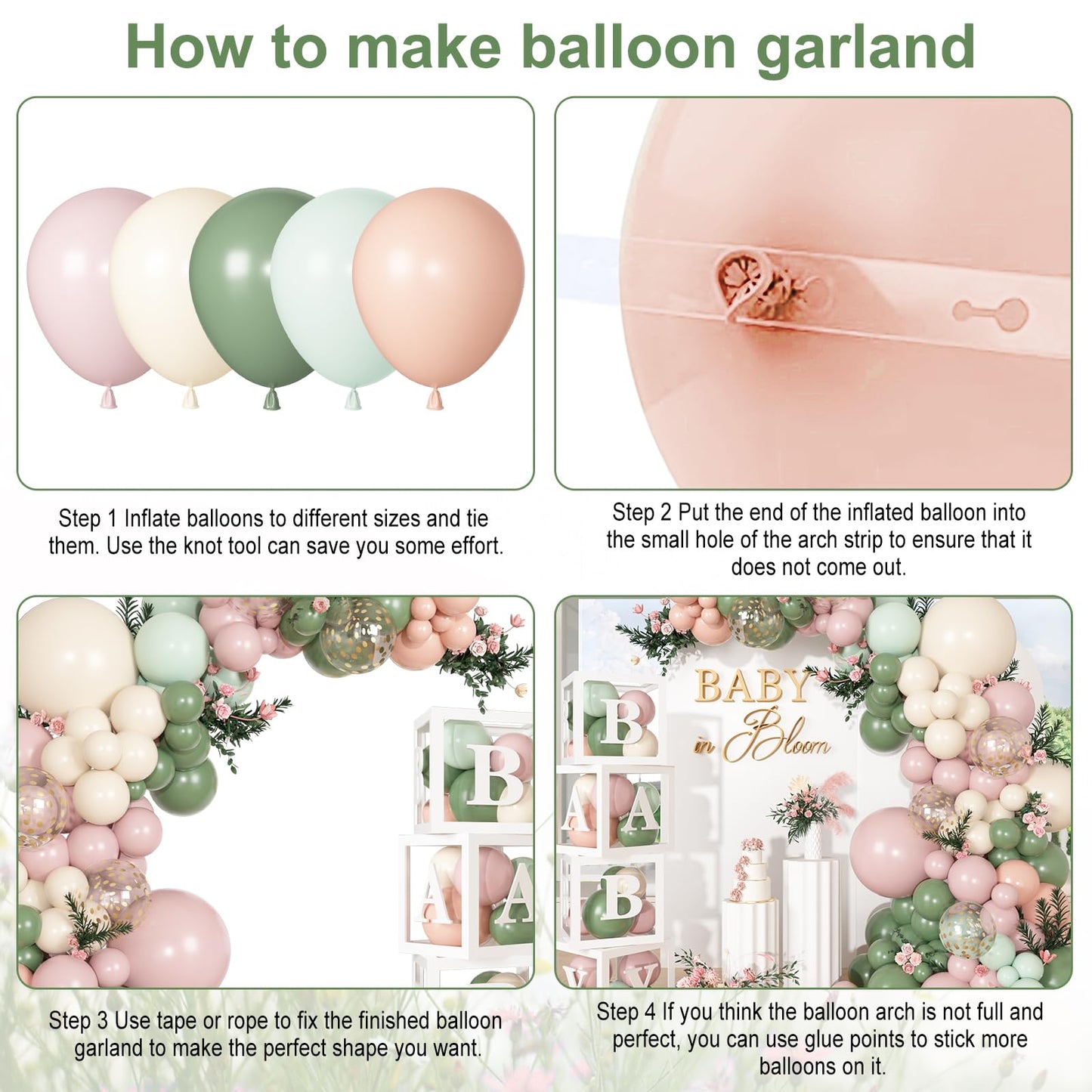 153Pcs Pink and Sage Green Balloon Baby Shower Decorations for Girl