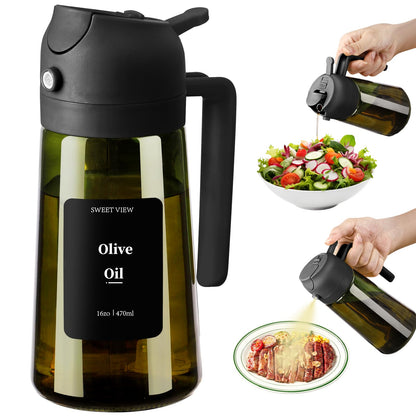 Olive Oil Dispenser and Oil Sprayer – 16oz/470ml Glass Light-Proof Oil Pourer for Kitchen, Air Fryer, Cooking, Salad, and BBQ
