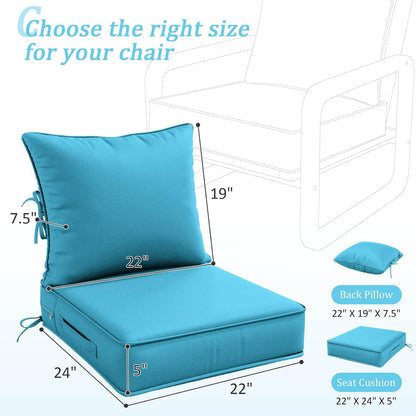 Set 22 24 5 Set Outdoor Patio Chair Cushions L X W X H Waterproof & Fade Resistant Deep Seat and Back Cushions