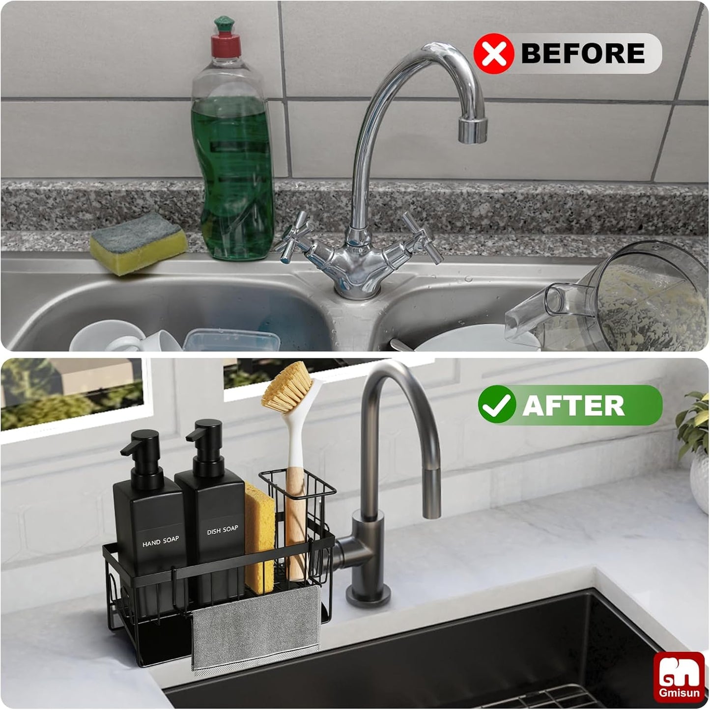 12 oz 350 ml Set, Set GMISUN Dish Soap Dispenser, fl / Dual Kitchen Soap Dispensers with Sponge Holder, Customized