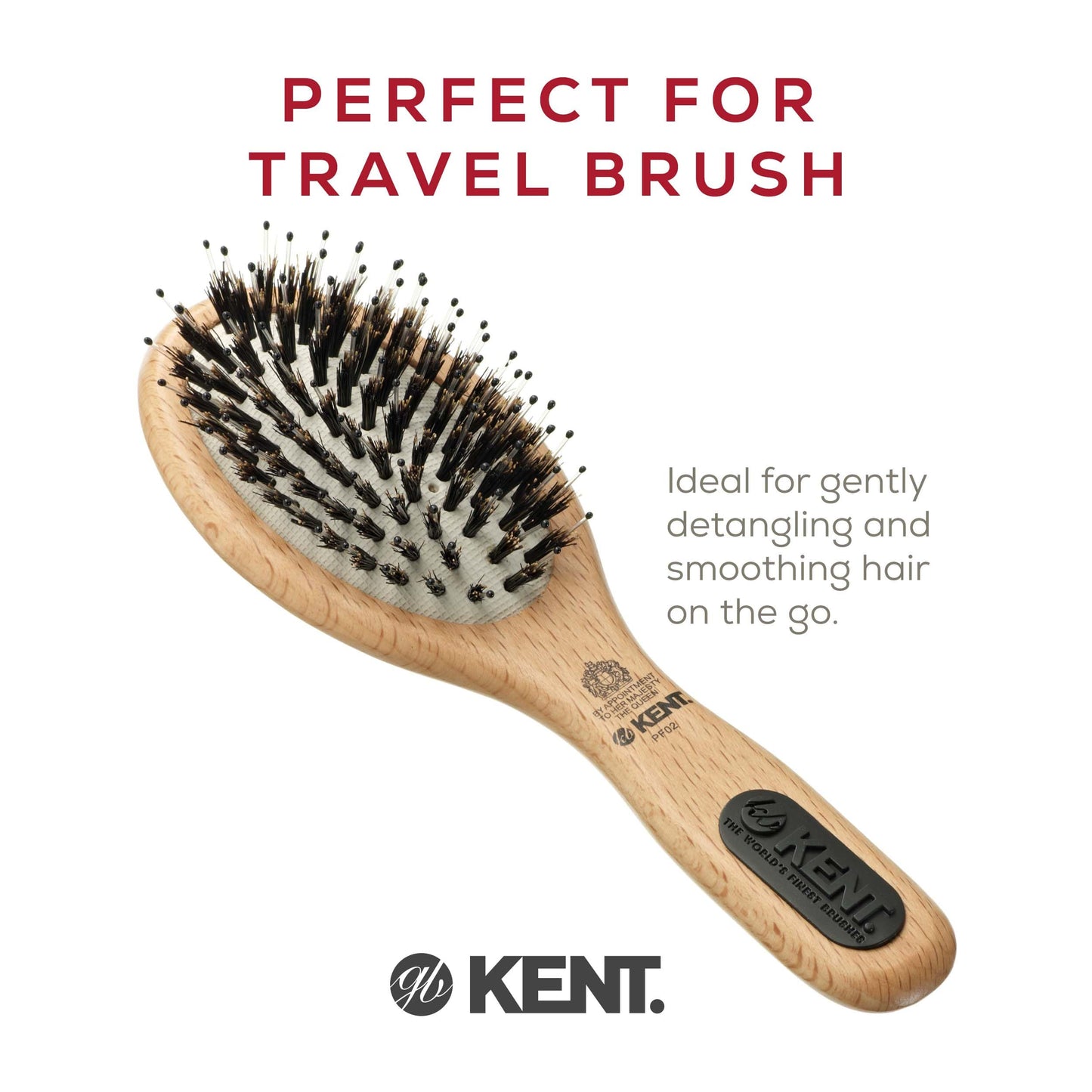 Kent PF01 Large Cushion Detangler Brush, Boar Bristle and Non-Scratch Nylon Mix Hairbrush for Straightening Smoothing. Oval Wood Paddle Detangling Hair Brush for Medium to Long Hair, Made in England