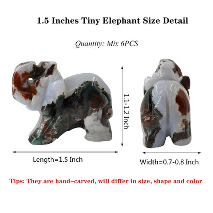 Wemeki Gemstone Elephant Figurines Mix 6PCS, Hand Carved Elephant Statue Healing Crystal Guardian Stones Figurines Statues Reiki Animal Stone for Home Decorations 1.5''