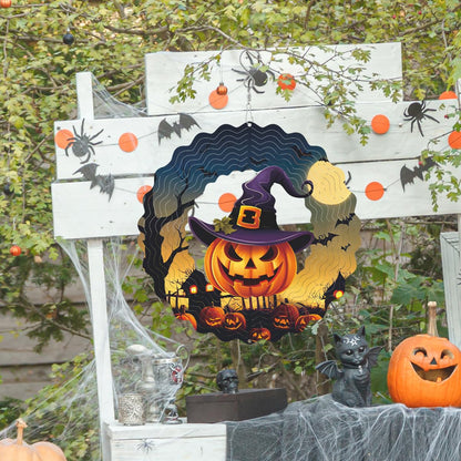 Hanging Halloween Metal Wind Spinner Witch's hat Wind Spinners 3D Hanging Skull Pumpkin Metal Wind Spinner for Halloween Yard Garden Outdoor Indoor Art Decor