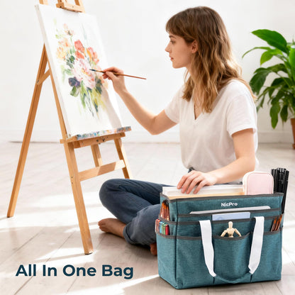Nicpro Craft Organizer Art Bag, Large Tote Bag for Art Supply Storage with Detachable Shoulder Strap & Multiple Pockets, Portable Craft Bag for Scrapbooking, Journal, Sewing, School, Office Supplies