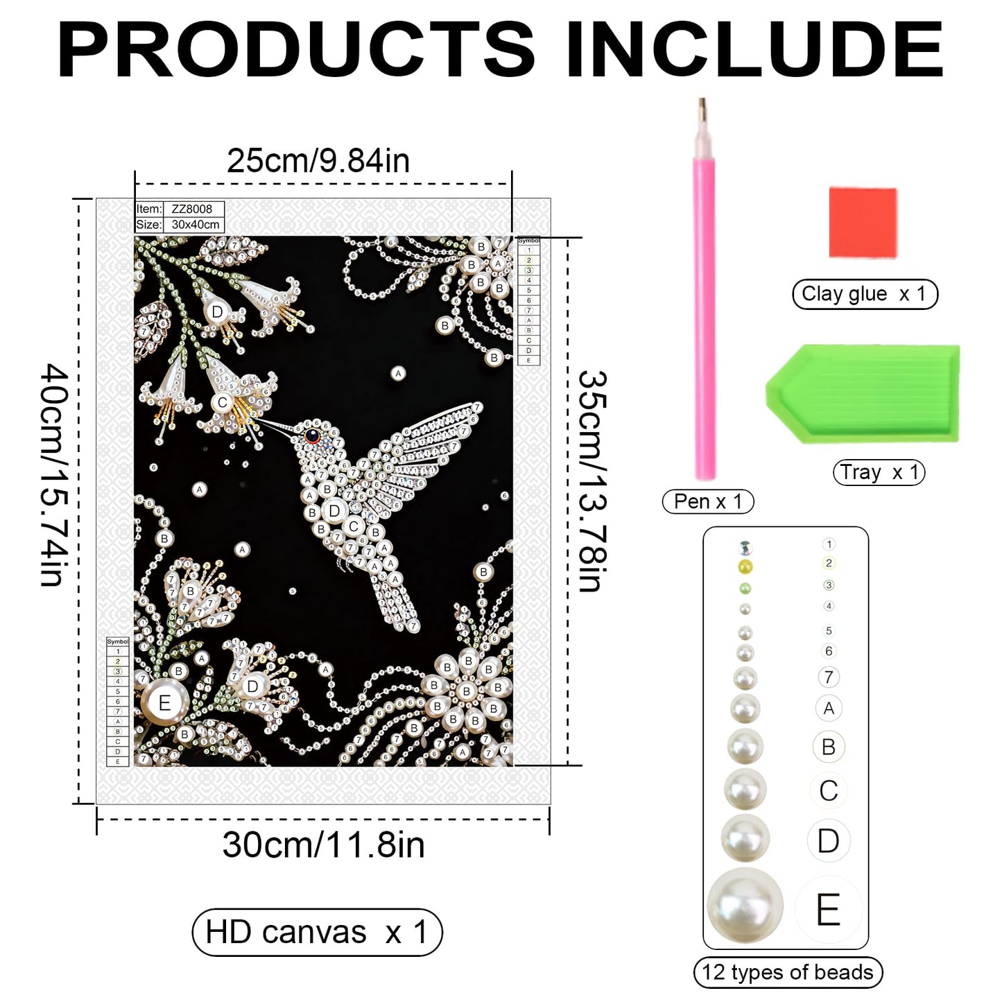 WSLWXSHM Pearl Diamond Painting Kits for Adults Hummingbird, 5D Special Shape Diamond Art Kits for Beginners, Crystal Rhinestones Diamond Painting for Home Wall Decoration Gift 12×16inch, Bird