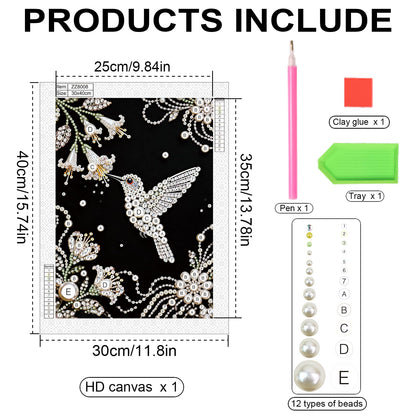 WSLWXSHM Pearl Diamond Painting Kits for Adults Hummingbird, 5D Special Shape Diamond Art Kits for Beginners, Crystal Rhinestones Diamond Painting for Home Wall Decoration Gift 12×16inch, Bird