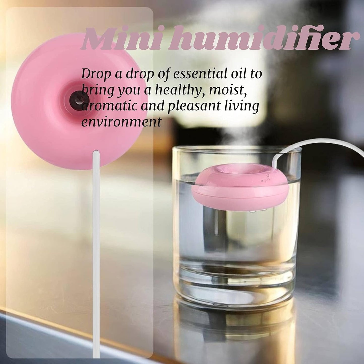 Mini Doughnut-Shaped Humidifier, Portable USB Spray Humidifier for Home, Office, Car, Aroma Diffuser