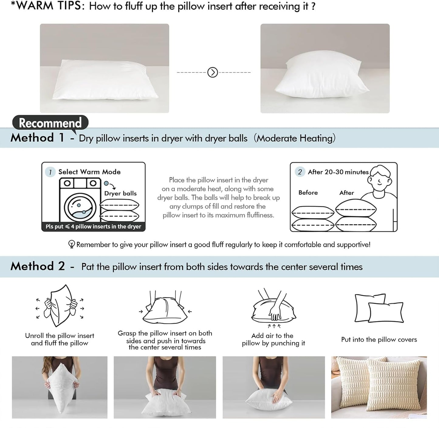 MIULEE Throw Pillow Inserts - Pack of 2 | 26x26 Inch | 100% Virgin Fiber Filling for Ultimate Comfort