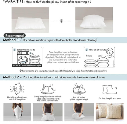 MIULEE Throw Pillow Inserts - Pack of 2, 16x24 Inch, 100% Virgin Fiber Filling for Bed & Couch