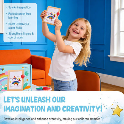 DIY Picture Frame Clay Art Kit for Kids - Rainbow Theme Air Dry Clay Set with Wooden Frame, Tools & Tutorial Cards, Creative Arts and Crafts Gift Set for Children Ages 3+