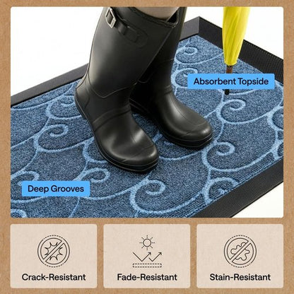 GORILLA GRIP Waterproof All-Season Doormat - Natural Rubber, Stain & Fade Resistant, 29x17, Ocean Blue Waves
