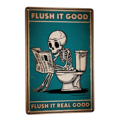 8x12 Inch Metal Sign Skeleton Flush It Good Bathroom Humor Retro Farmhouse Wall Decor For Guest Bathroom Powder Room Laundry Nook And Farmhouse Restroom Walls