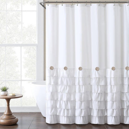 NDDYCU Ruffle Farmhouse Shower Curtain, White Vintage Shower Curtains for Bathroom Fabric Cute Rustic Cloth, 72" W X 72" L Inch