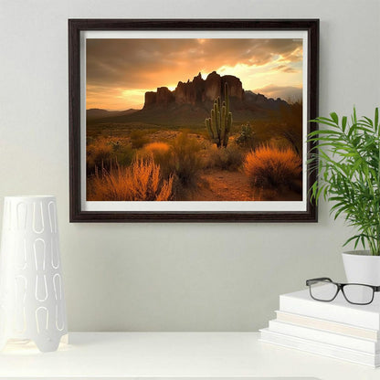 IPISSOI DIY 5D Diamond Art Kits Painting for Adults Superstition Mountains Sunset Arizona Western Desert Cactus Landscape Nature 12x16inch
