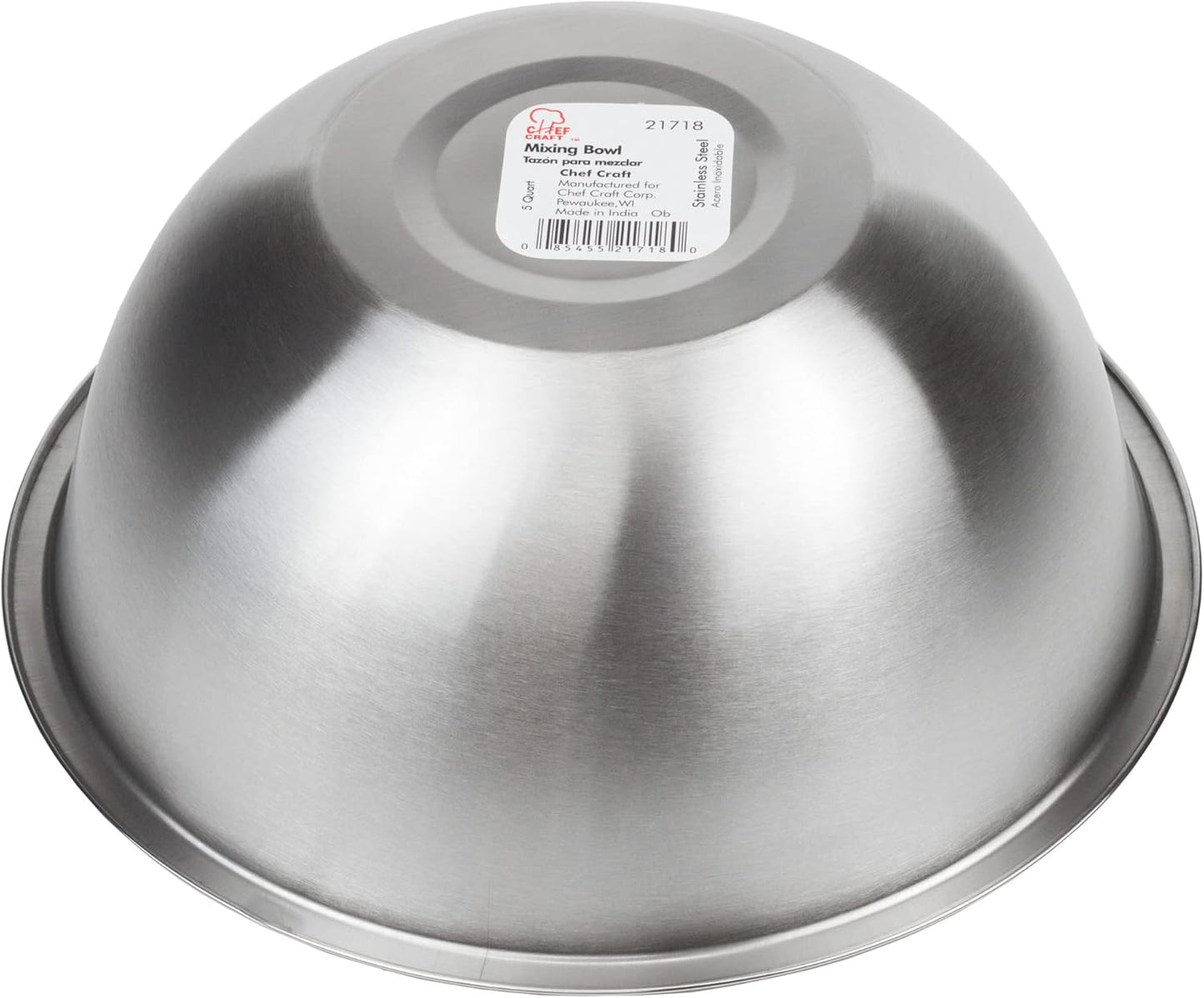 Chef Craft Brushed Mixing Bowl, 5-Quart, Stainless Steel