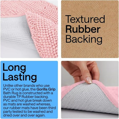GORILLA GRIP Plush Chenille Bath Rug Mat - Soft Microfiber for Oval Toilet Base, Machine Washable, Light Pink