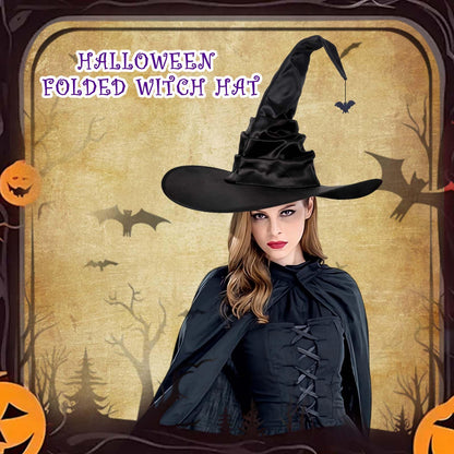 HATINXIA Witch Hat, 18 Inches Wicked Wizard Hat with Wide Brim, Halloween Cosplay Accessories for Adult Women Witch Costume Party Christmas Masquerade Carnivals, Black