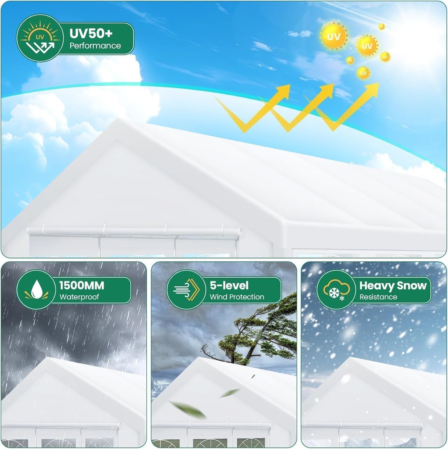 COBIZI 13x26 Outdoor Party Tent Heavy Duty Waterproof Canopy Shelter with 8 Sidewalls & 10 Church Windows, White Powder Coating, Built-in Sandbag Commercial Event Tents for Parties BBQ Patio Wedding