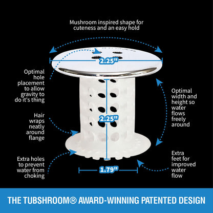 TubShroom Bathtub Drain Protector and Hair Catcher - 2 Pack, Chrome - Fits 1.5" - 1.75" Bathtub and Shower Drains