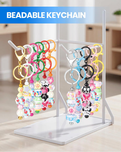 RQAYE 30pcs Beadable Keychains Keychain Bulk kit Cute Blank Bead Keychain Strip DIY Men's and Women's Making Supplies Crafts, Jewelry, Bag Accessories, Customized Project Gifts (Multicolor)