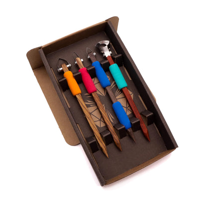 The Original DiamondCore Tools: 4-Pack Pottery Carving Tool Set ‚ P11, P19, FP1, X2, Clay Carving, Ceramic Sculpting, Sgraffito, Relief Fluting (Set 2)
