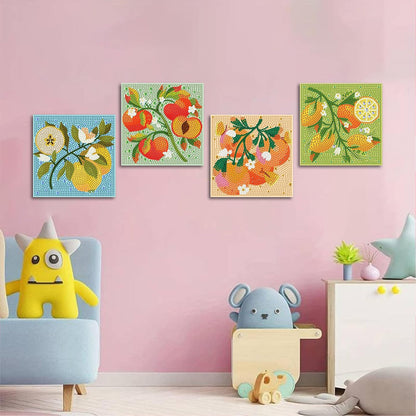 ICYANART 4 Pack Diamond Art Kits for Kids Fruit Gem Art Kit for Kids Ages 6-8-12 Small Diamond Art for Kids Gifts and Home Wall Decor 7x7inch