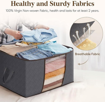 Lifewit Large Capacity Clothes Storage Bag - Reinforced Handle & Clear Window | 90L, Grey, 12 Pack