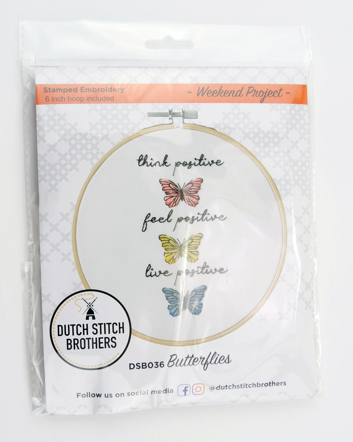 DUTCH STITCH BROTHERS Butterflies Embroidery Starter Kit with Pattern and Instructions. Stamped Embroidery Kits with Embroidery Clothes with Pattern. 6" Embroidery Hoop