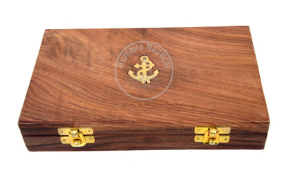 Humaira Nautical Proportional Divider Set of 5, Full Brass dividers with Executive Wooden Box, Single Handed 8" Brass Navigational Dividers Compass Set for Maritime, Naval, Geometry and Drafting
